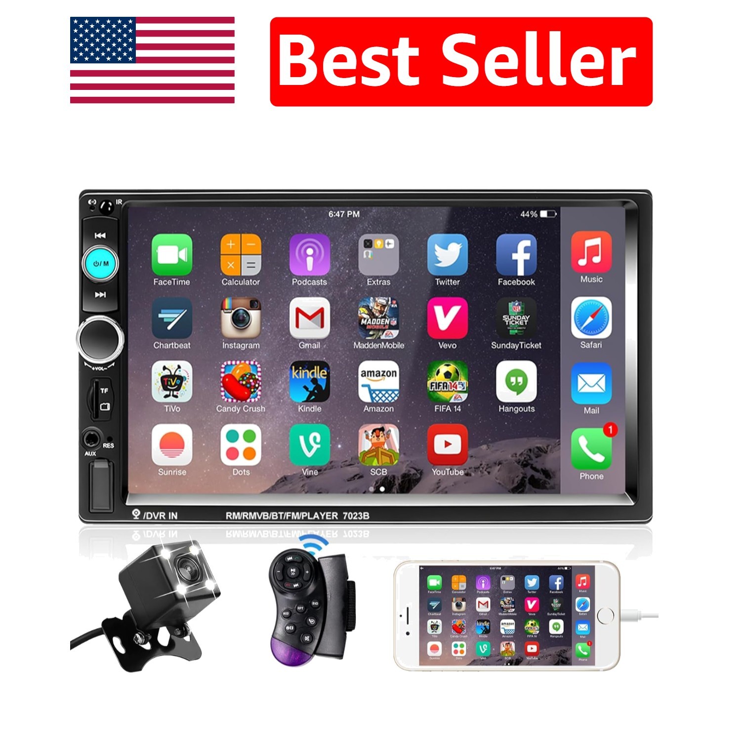 Bluetooth Multimedia Receiver – 7 Inch Touchscreen Car Stereo with Backup Camera