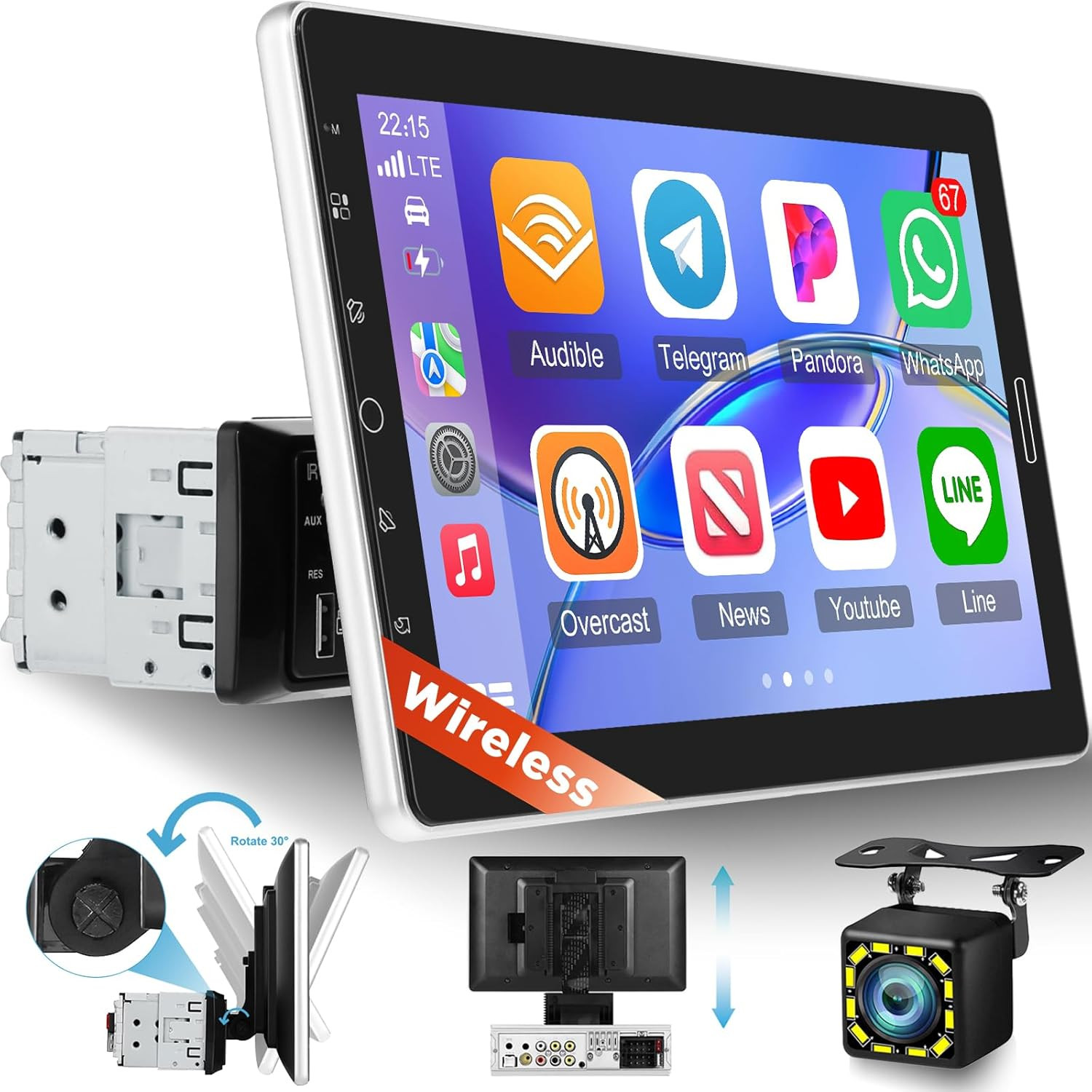 10.1 Inch Single Din Car Stereo with Wireless Carplay 10 Inch Touchscreen Radio