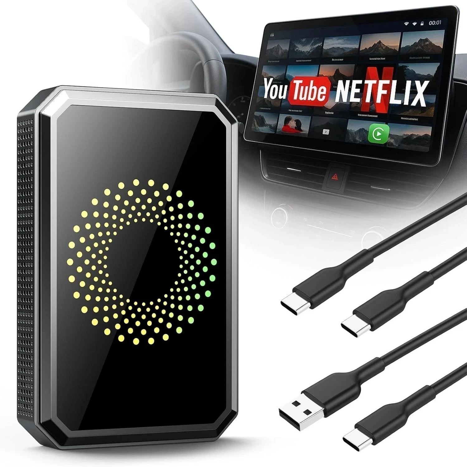 Wireless CarPlay AI box with Netflix YouTube Android Auto WIFI Adapter Converter