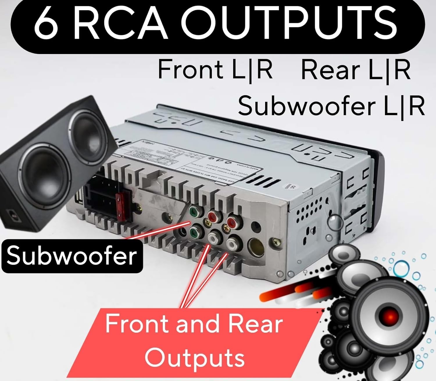 Car Stereo with Bluetooth, Media Player Subwoofer Outputs, Single Din Car Radio