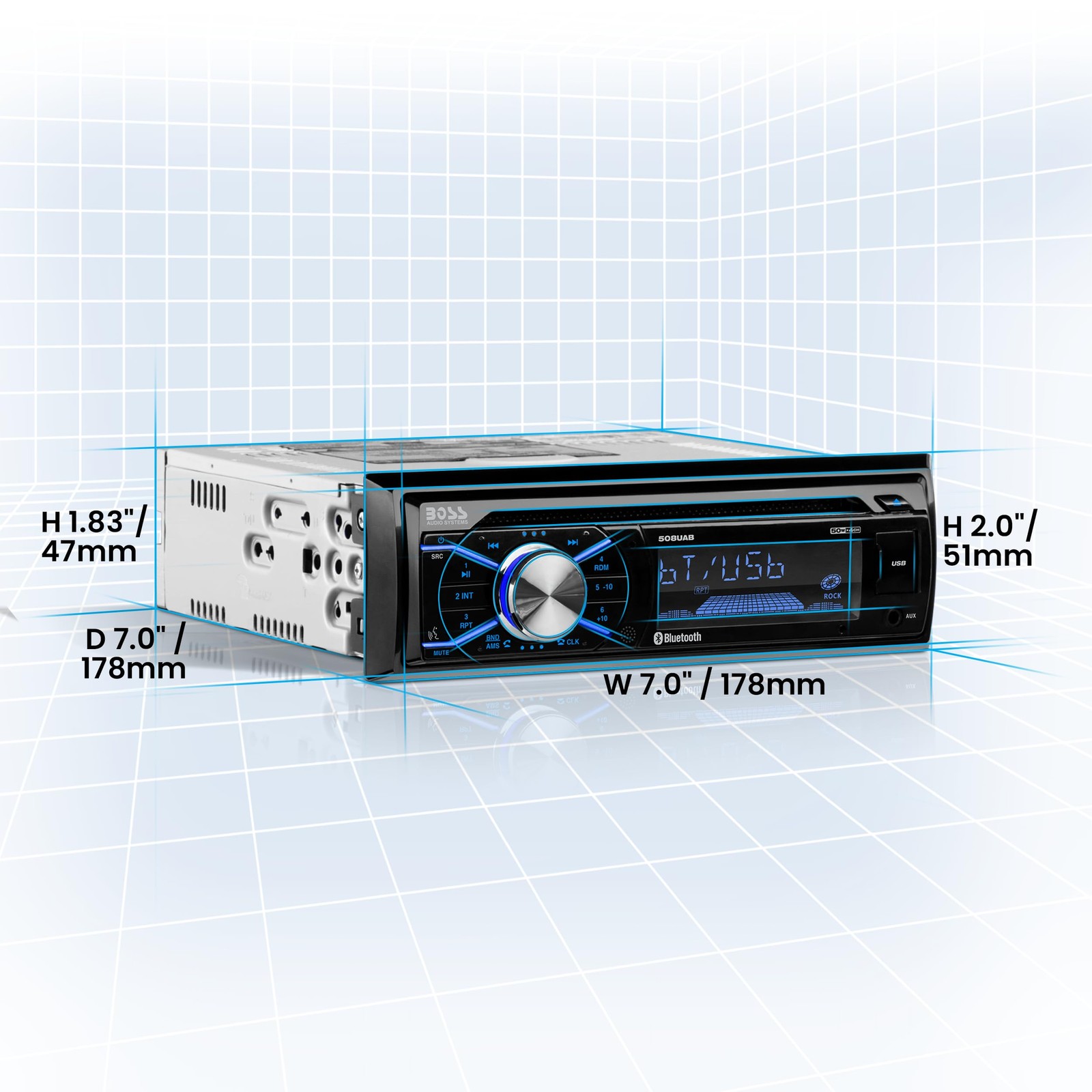 BOSS Audio 508UAB Car Stereo Bluetooth Single Din USB Aux AM FM Radio Receiver