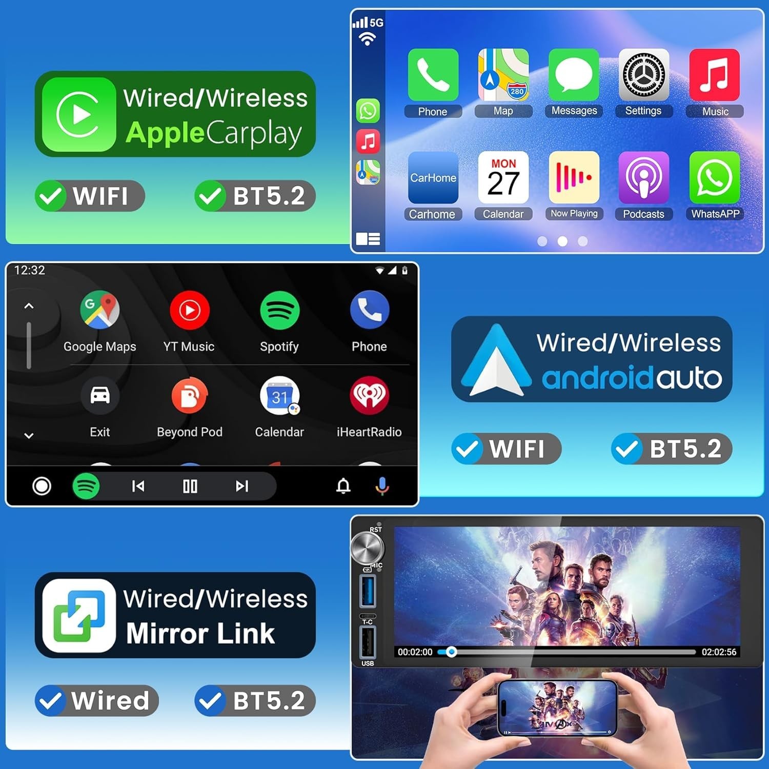 6.2″ 4+64G Android Auto Carplay for Dodge RAM Jeep G.Cherokee Chrysler 1990-2000