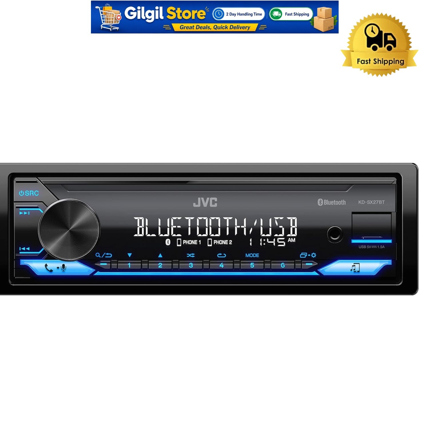 Powerful KD-SX27BT Car Stereo: Bluetooth, USB Charging, & Remote App Control