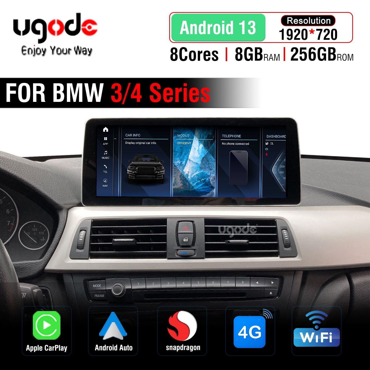 12.3inch Android13 8+256G Screen CarPlay Retrofit BMW 3/4 Series M3 F30 F31 F80