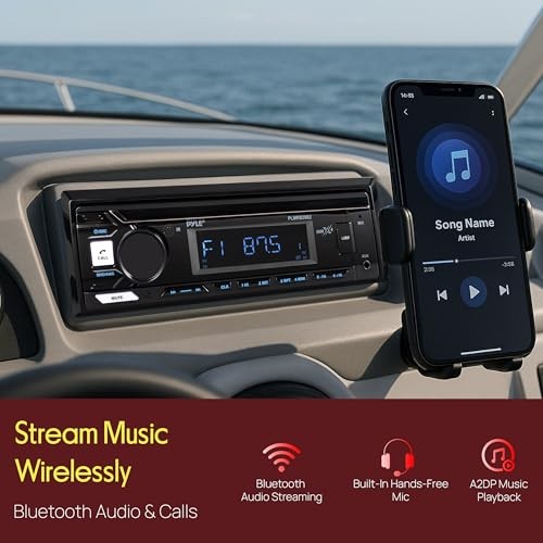 Pyle PLMRB29B2 Single DIN Marine Bluetooth USB/AUX MP3 In-Dash Black Receiver