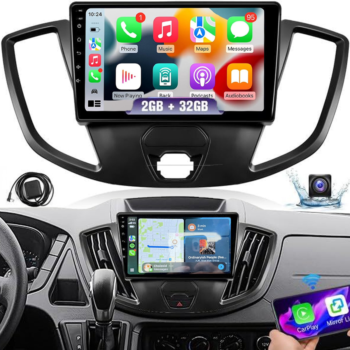 Radio Carplay For 2015-2019 Ford Transit Backup Cam w/Cam Back Camera EQ Cam