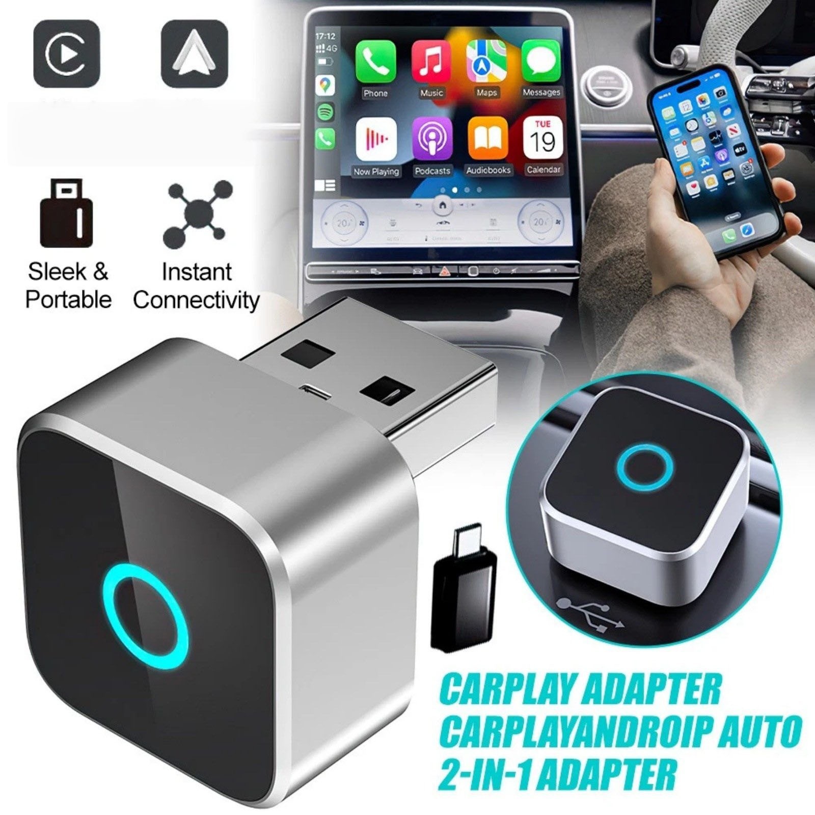 Wireless for CarPlay Dongle for Android Auto USB Adapter Bluetooth 4.2 Connector