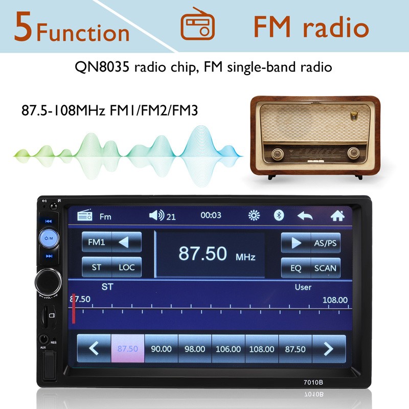 Android/IOS Double Din Car Stereo Radio 7Inch Touch Screen Car in-Dash w/ Camera