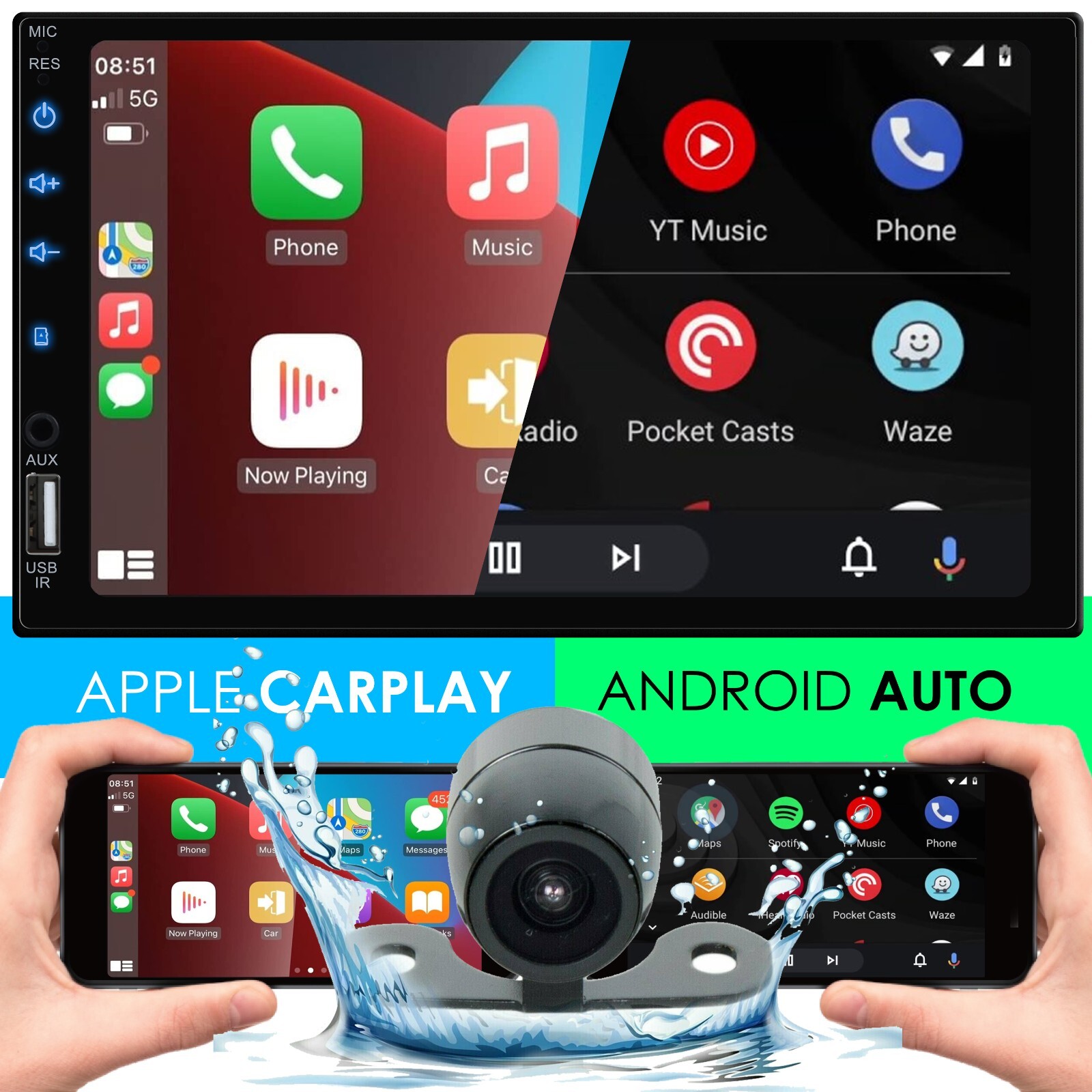 7″ Car Stereo Receiver Work w/ Bluetooth, Apple CarPlay, Android Auto, BackupCAM