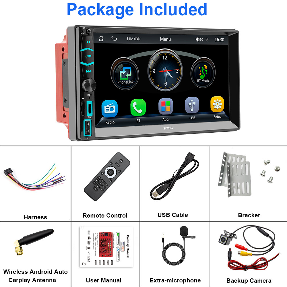 7″ Wireless Car Radio FM Double 2DIN Apple CarPlay Stereo Touch Screen Bluetooth