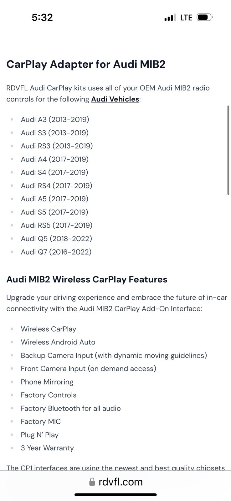 Fit For Audi A3 A4 A5 A6 A7 Q3 Q5 Q7 Wireless CarPlay Android Auto Retrofit Kit