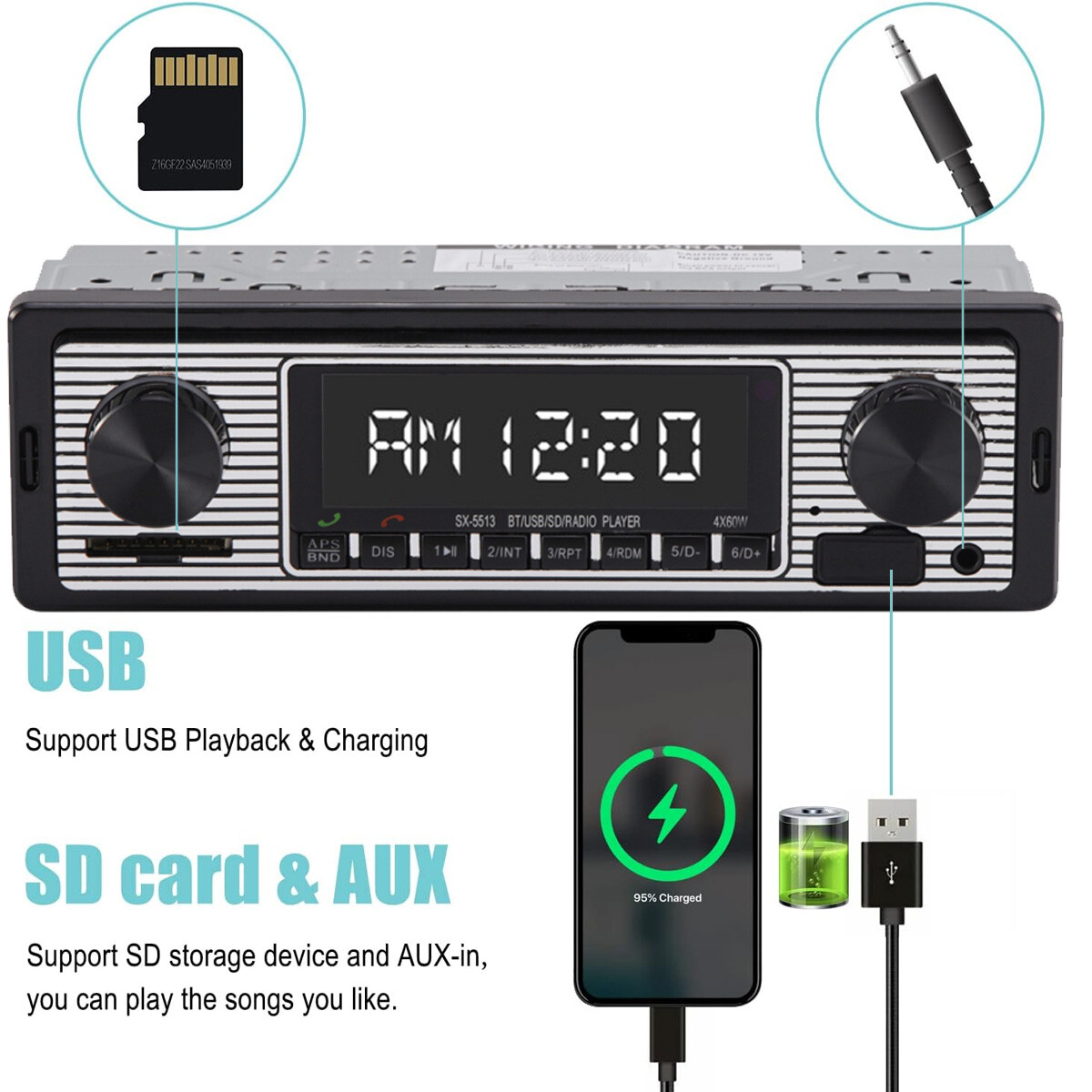 Bluetooth Car Stereo Retro Car FM Radio Smart MP3 Player Auto FM Radio Receiver