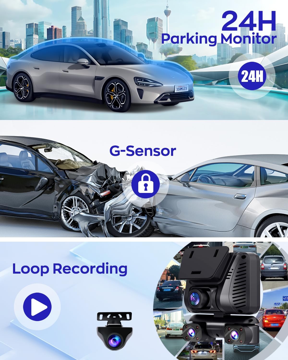 4K Dash Cam 360° View 4-Channel Front Rear Camera, Built-in 5GHz Wi-Fi, GPS, Nig