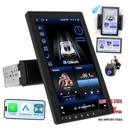 10.1″ Rotatable Touch Screen Car Stereo Single Din – Android 13, Wireless