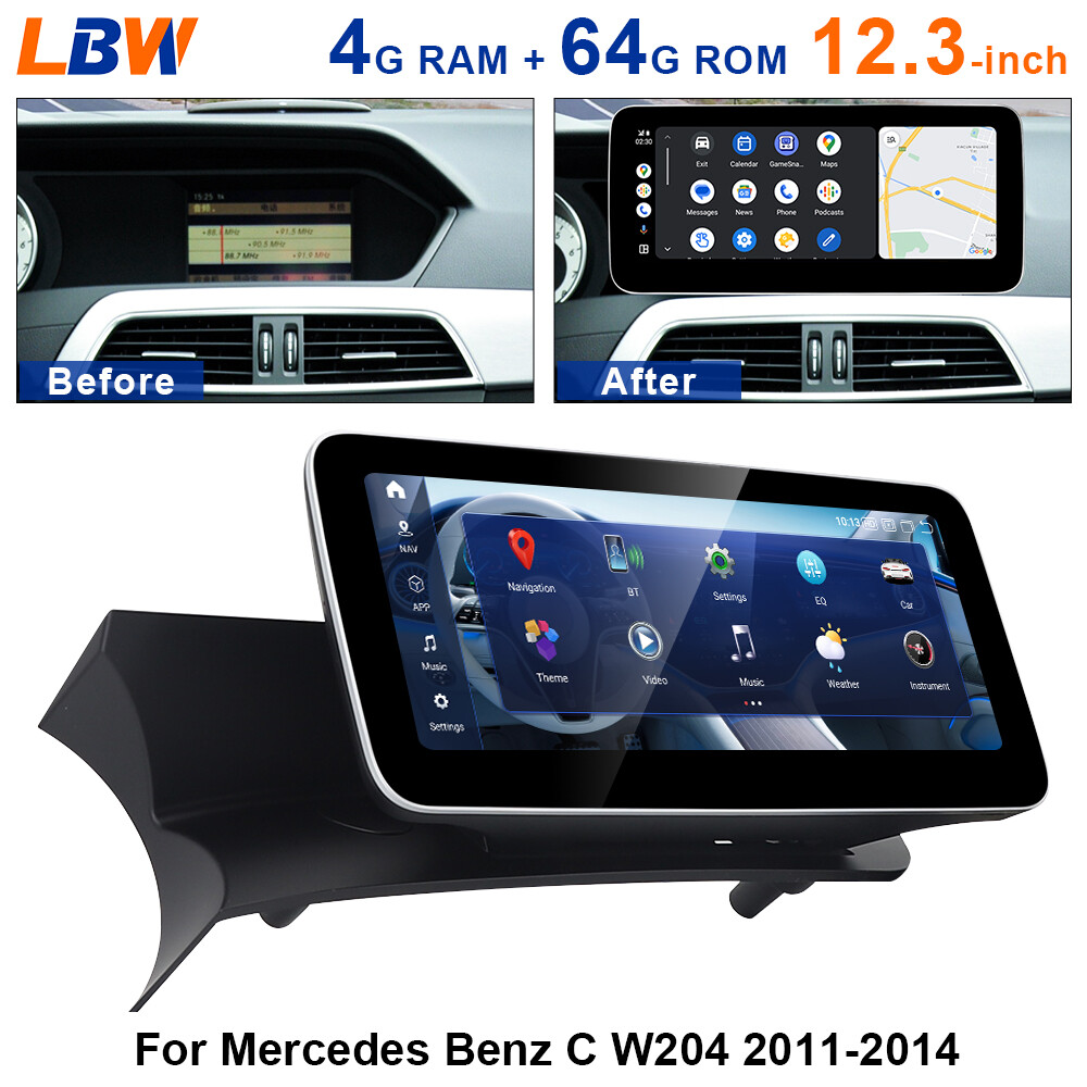 12.3” Android Car GPS Dash Navi Carplay 4G+64G For Mercedes Benz C W204 2011-14