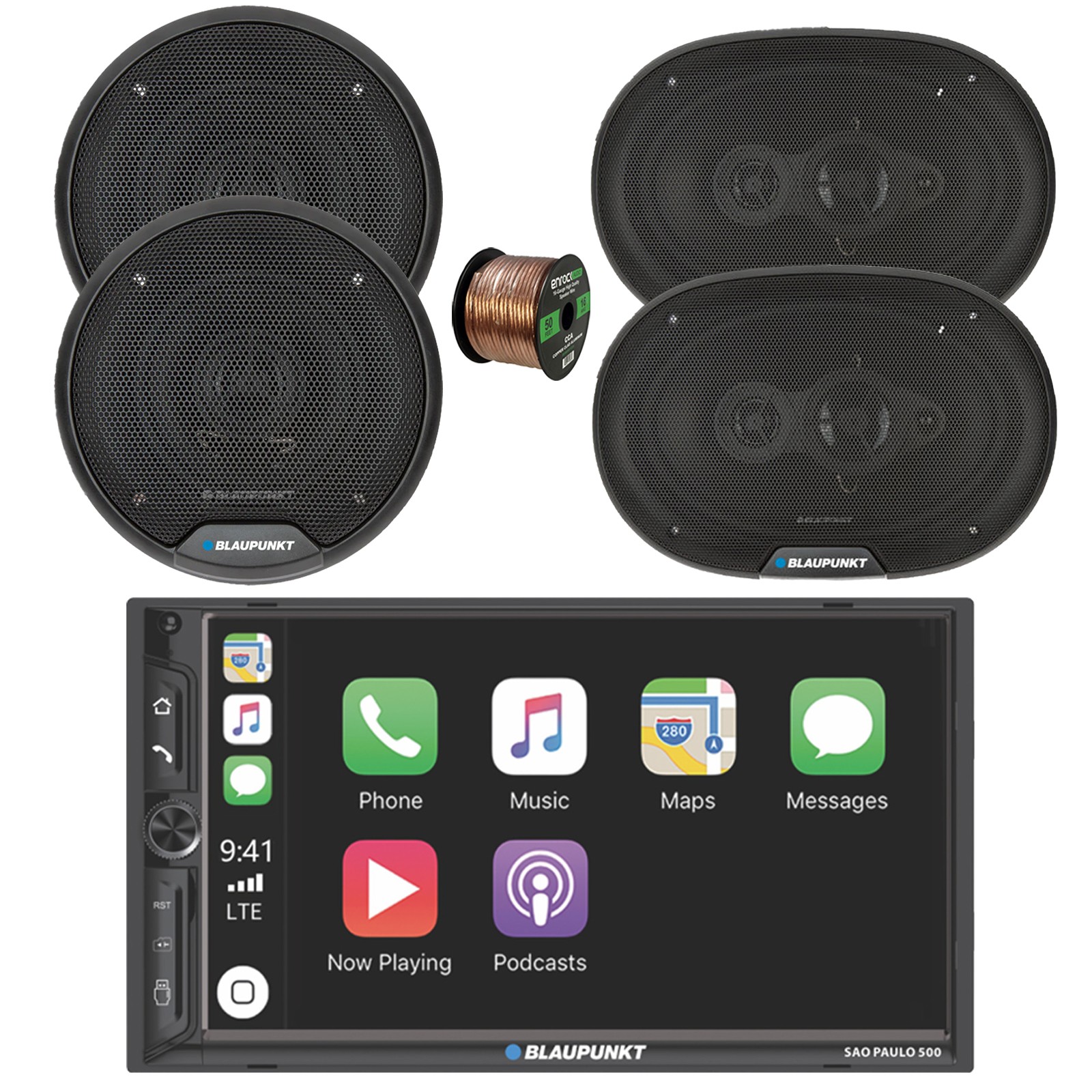 Blaupunkt SAO PAULO 500 7″ Touchscreen BT Radio, 2x 6″ + 2x 6×9″ Speaker w/Wire