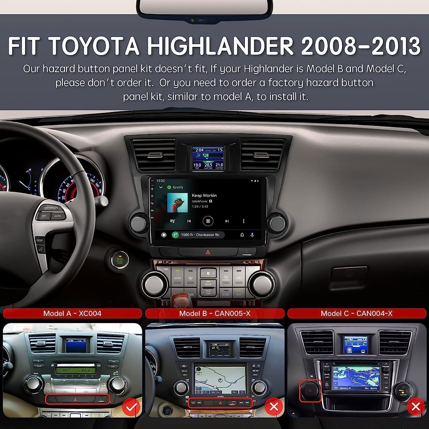 1280*800HD IPS Screen Carplay For Toyota Highlander 2008-2013 Radio Stereo GPS