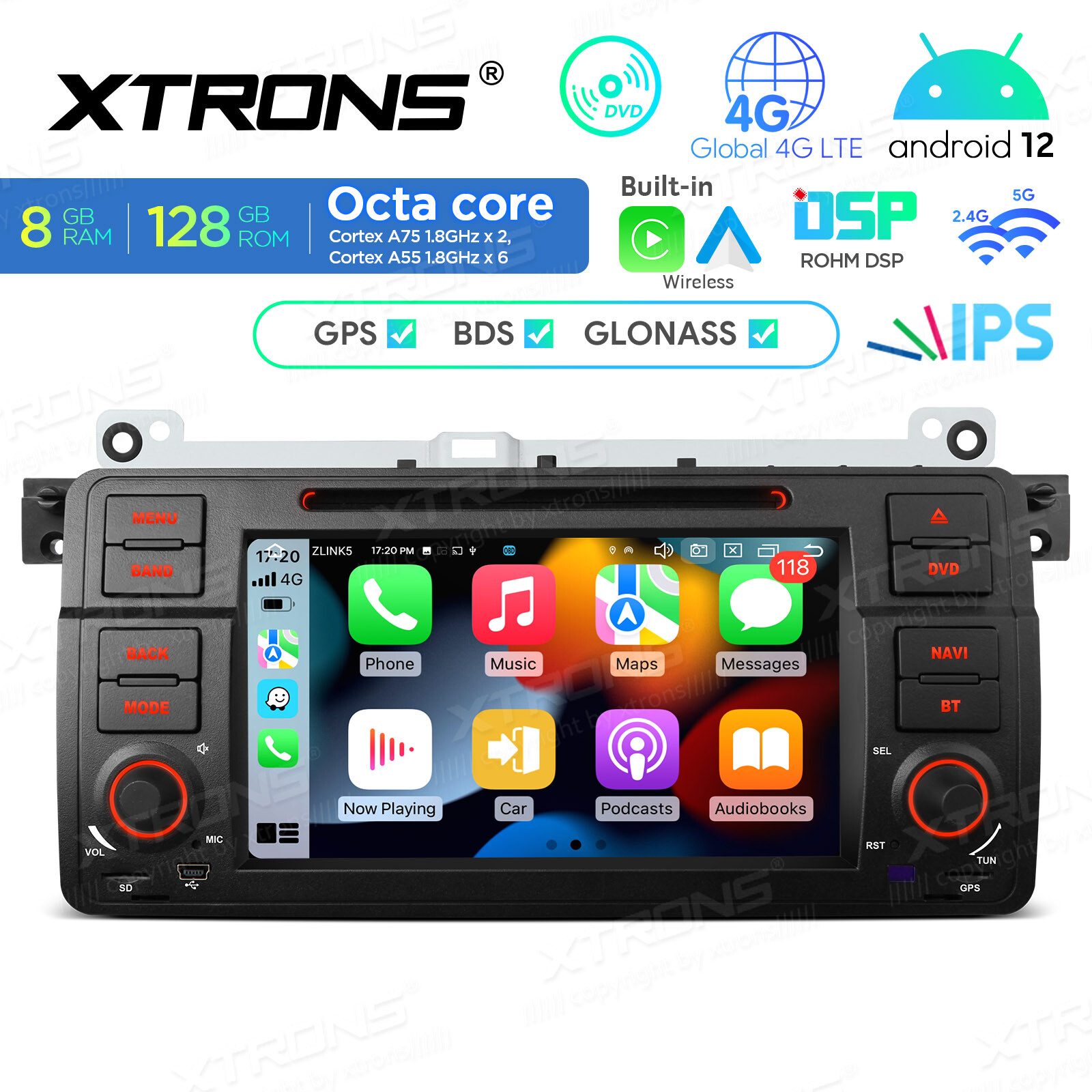 128G For BMW E46 M3 7″ Android 12 GPS Navigator Car Radio DVD Player Navi Stereo