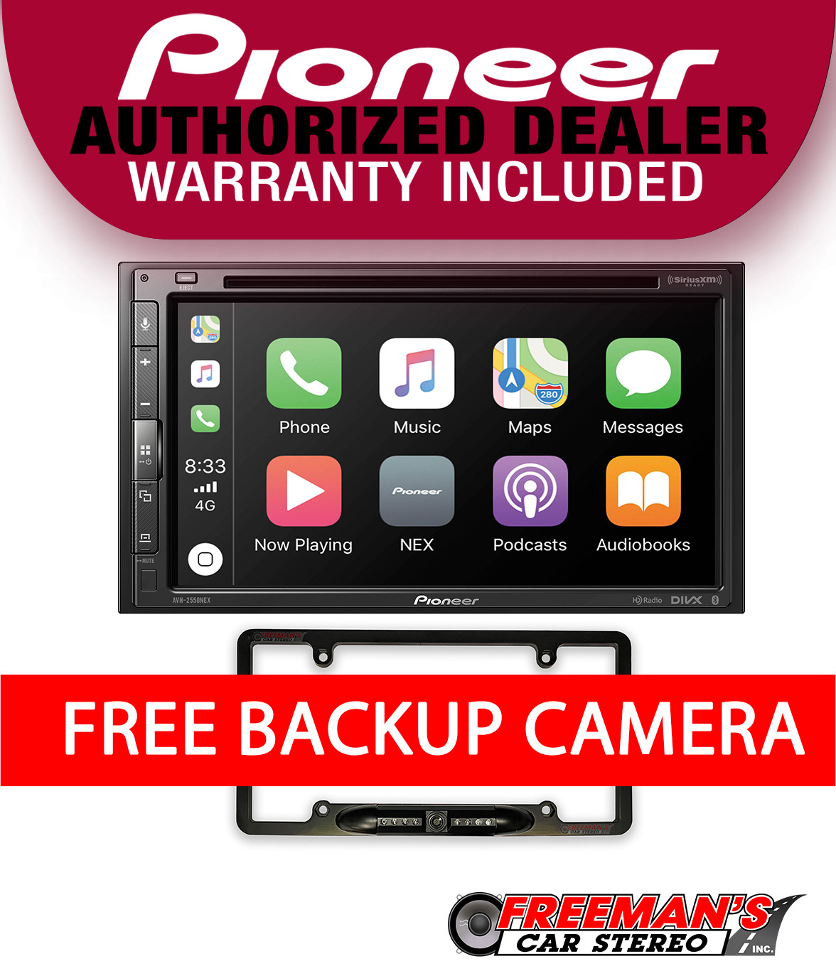 Pioneer AVH-2550NEX + LPCAMFRAME Multimedia DVD Receiver with 6.8″ WVGA Display