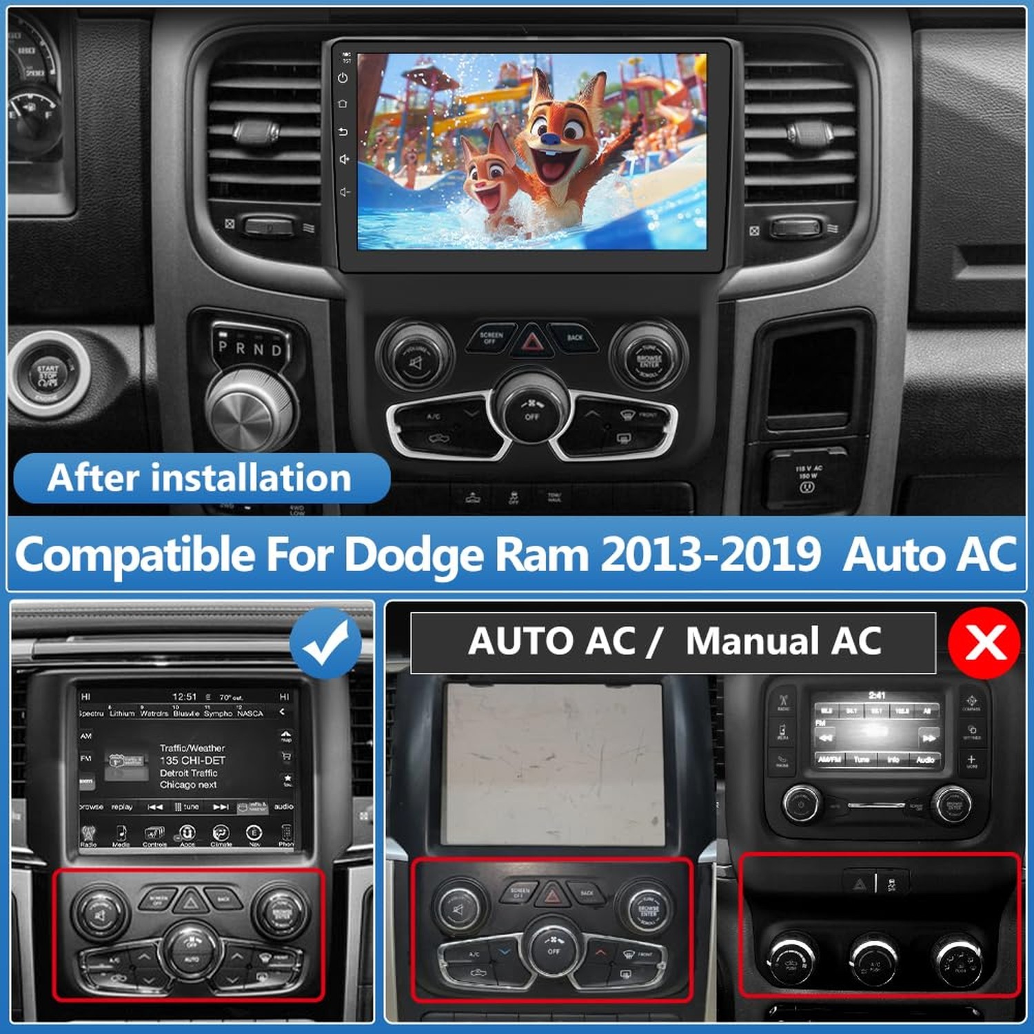 Car Radio Stereo for Dodge Ram 2013-2018 1500 2500 3500 Automatic AC Android …