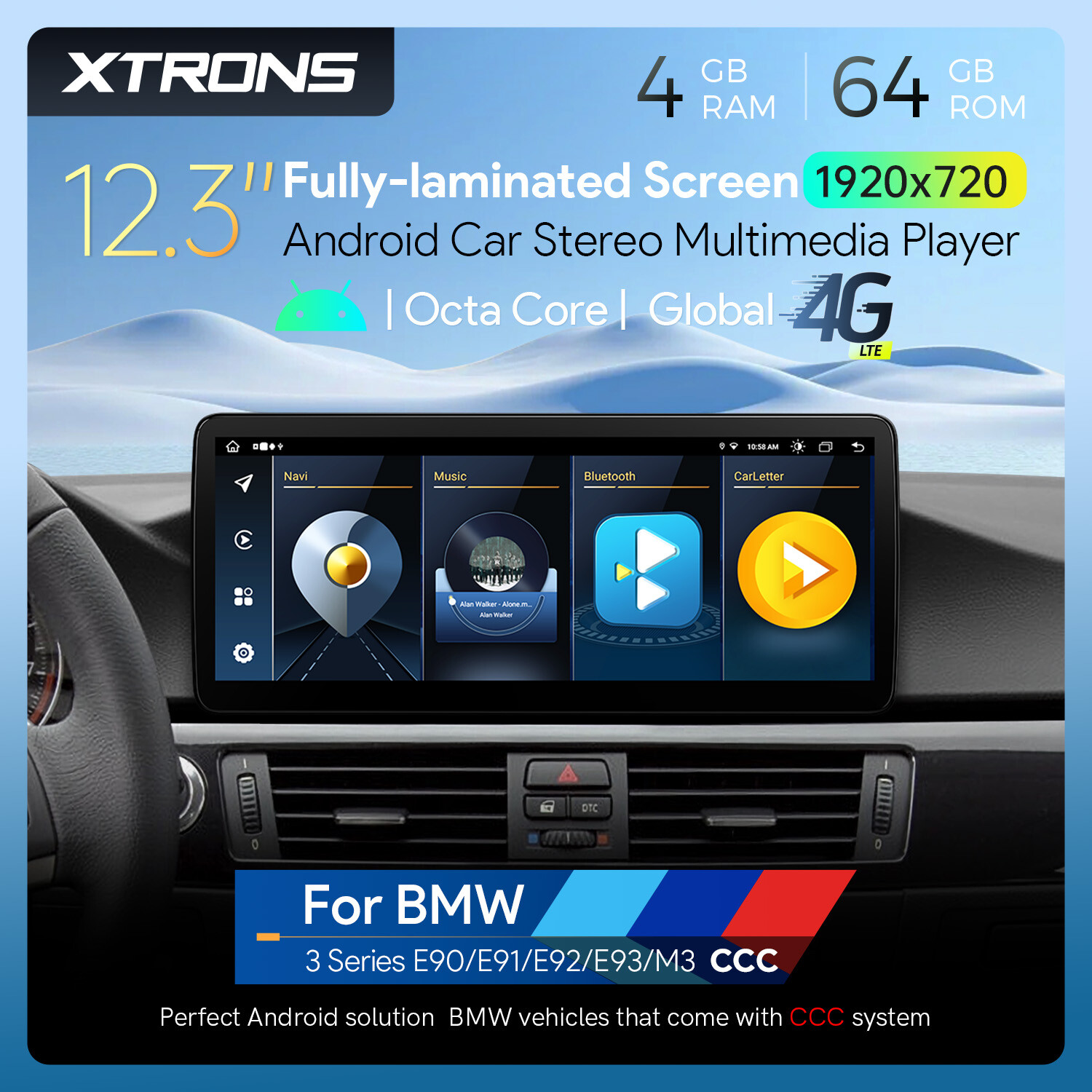 12.3″ Android 14 CarPlay 8-Core 64G Car GPS Stereo Radio For BMW E90 E91 E92 E93