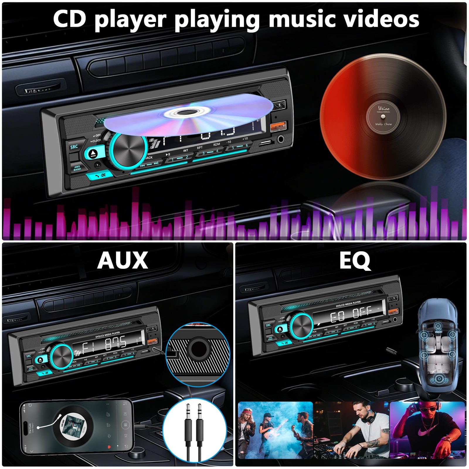 Single DIN CD/DVD Car Stereo with Bluetooth Hands-Free Calling, Push-to-Talk …