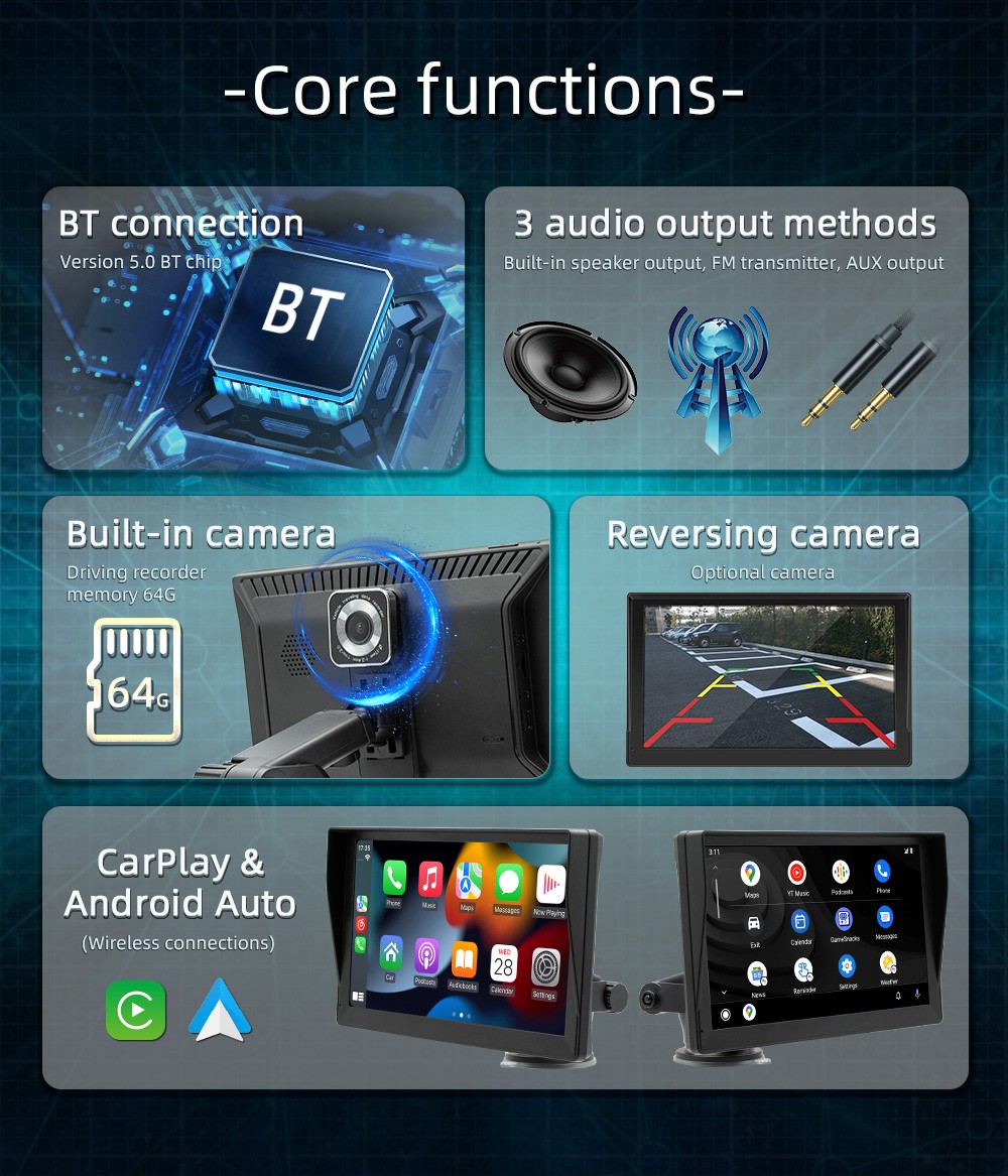 9 inch wireless carplay portable car recorder universal car bluetooth MP5 player