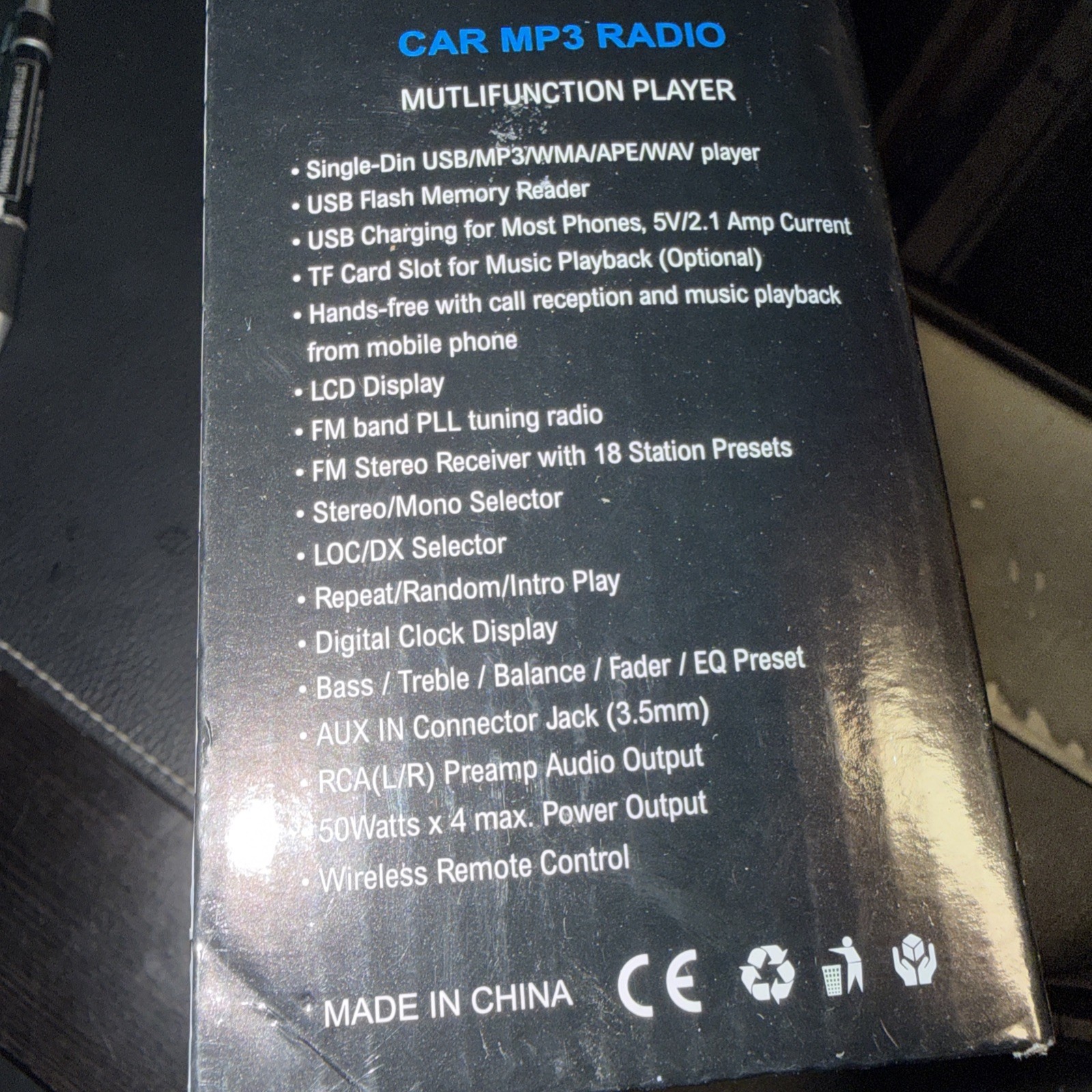 Car MP3 Player Bluetooth Single DIN Stereo Radio USB AUX Remote New Open Box