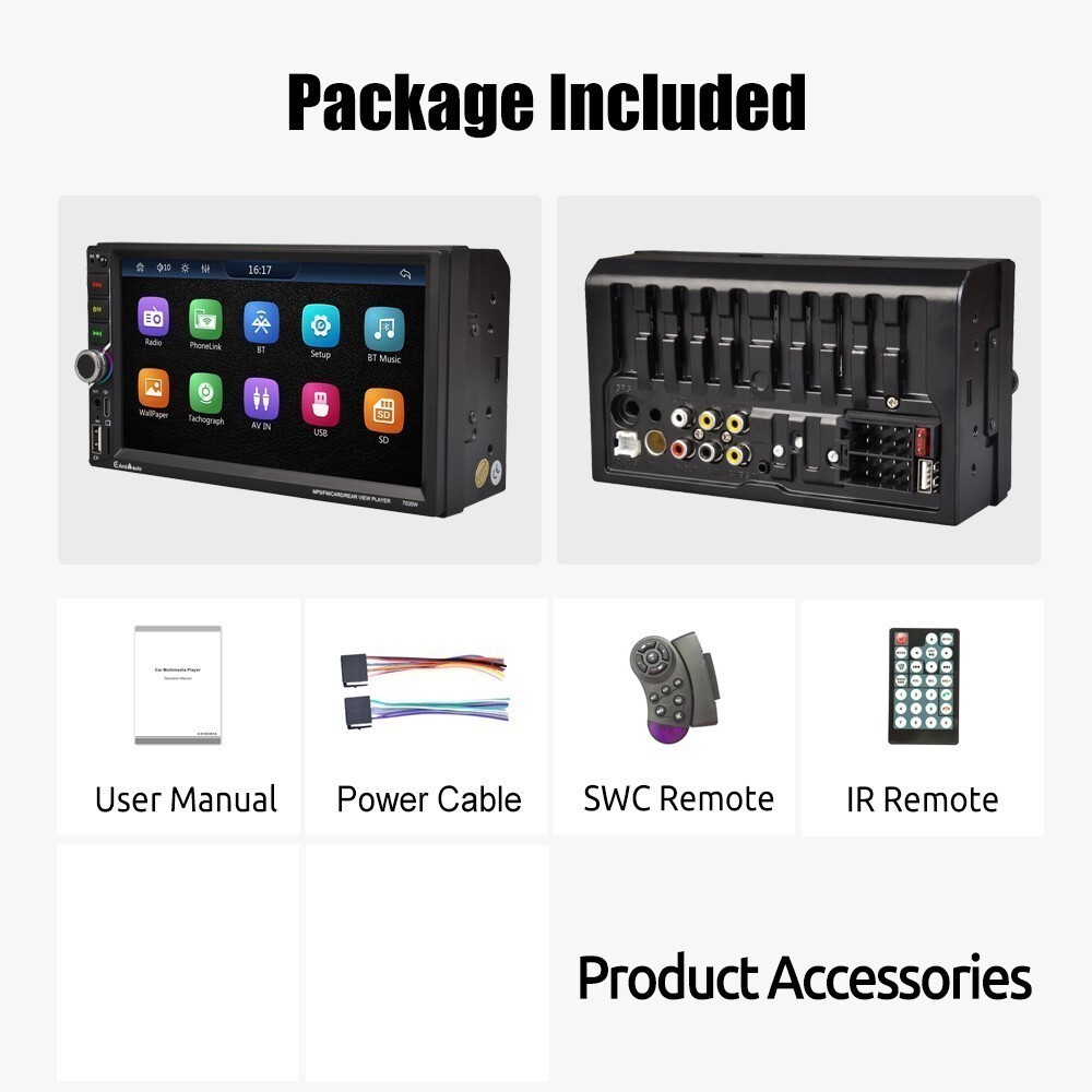 7″ Car Stereo Radio iOS Carplay/Android Auto Head Unit USB AUX WiFi Double 2 DIN