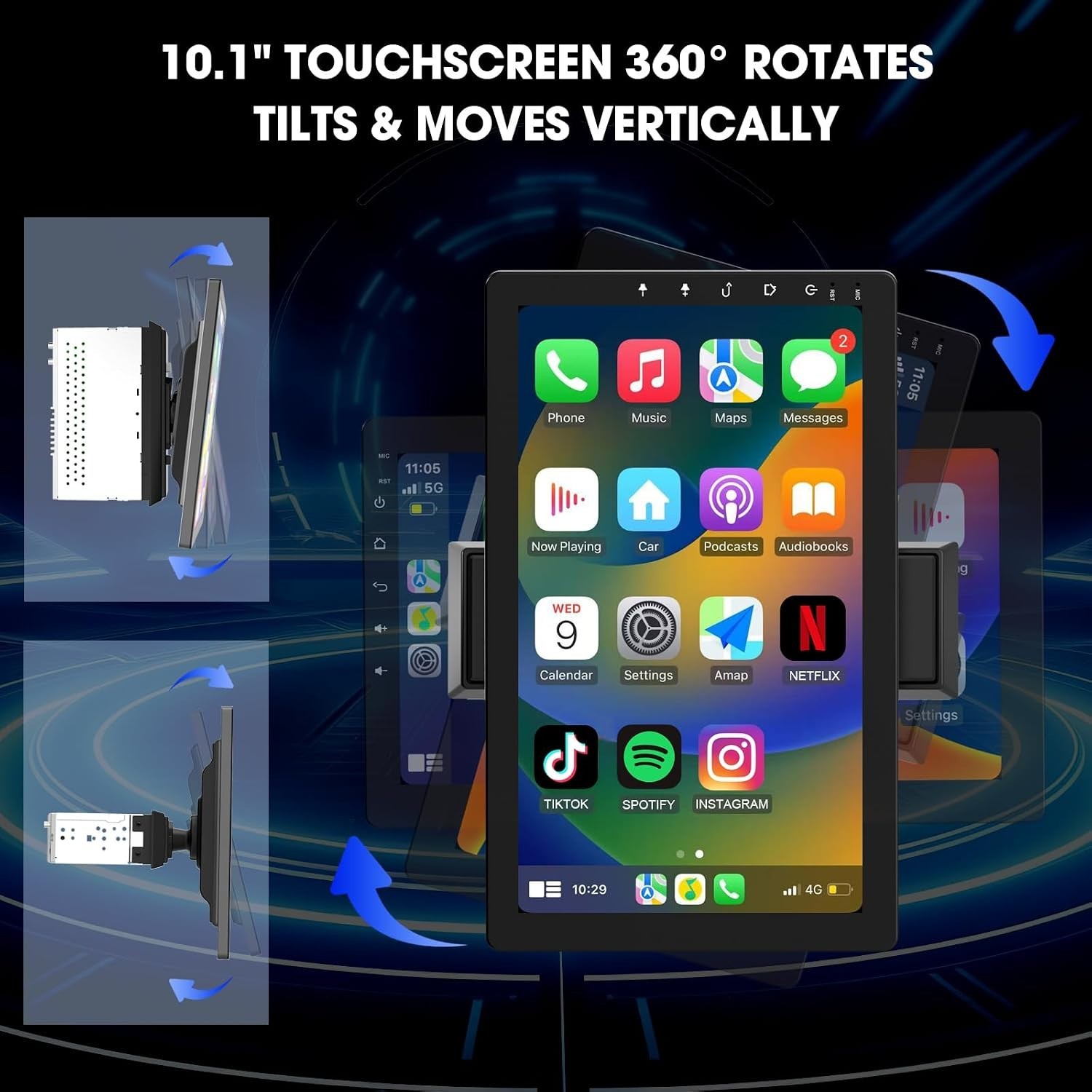 Seamless 10.1 Inch Rotatable Car Stereo with GPS & Bluetooth Connectivity