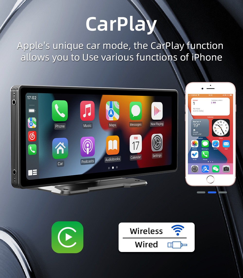 10.26″ Portable Car Stereo Wireless Apple CarPlay Android Auto IPS Screen Radio