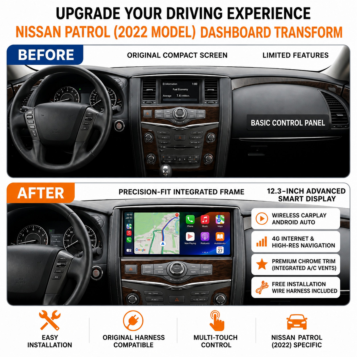 12.3″ Android Multimedia Screen for Nissan Patrol Y62/Armada/QX56/QX80 2010-20