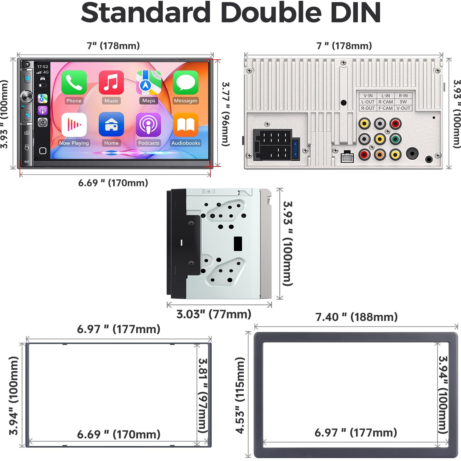 Kissound 7″ Double Din Car Stereo, Wireless Apple Carplay & Android Auto, HD …