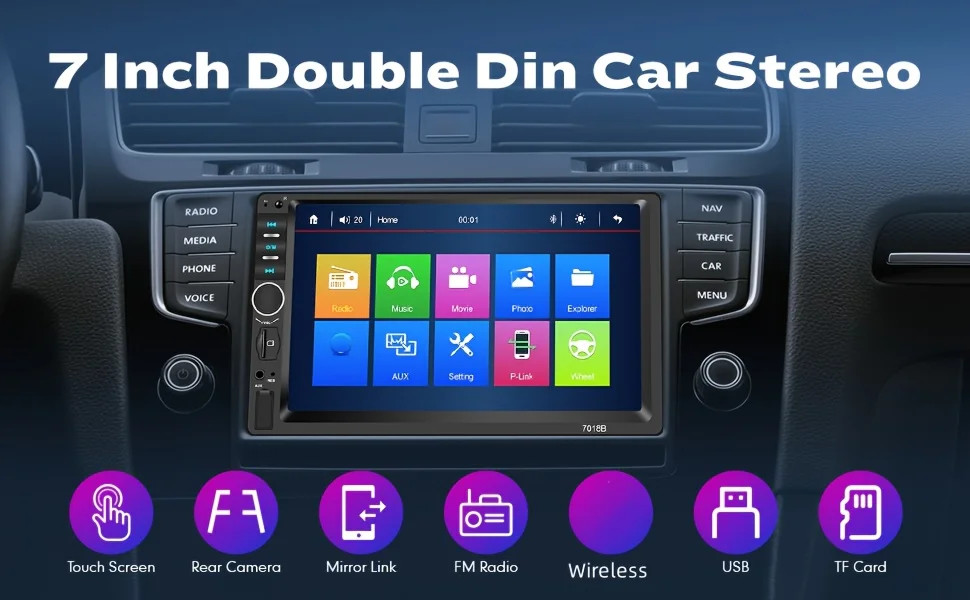 7″ Car Stereo Radio 2 DIN Carplay MP5 Player Bluetooth USB Touch Screen +CAM