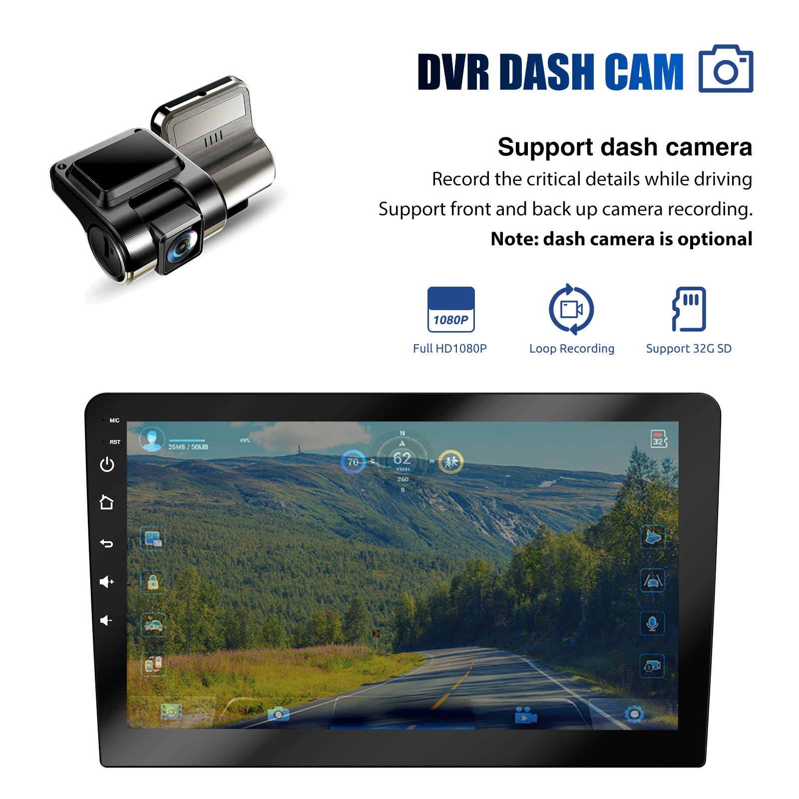4+64G Android 14 Double 2DIN Car Stereo Radio 9″ GPS DVR+ WIfI BT AHD Head Unit