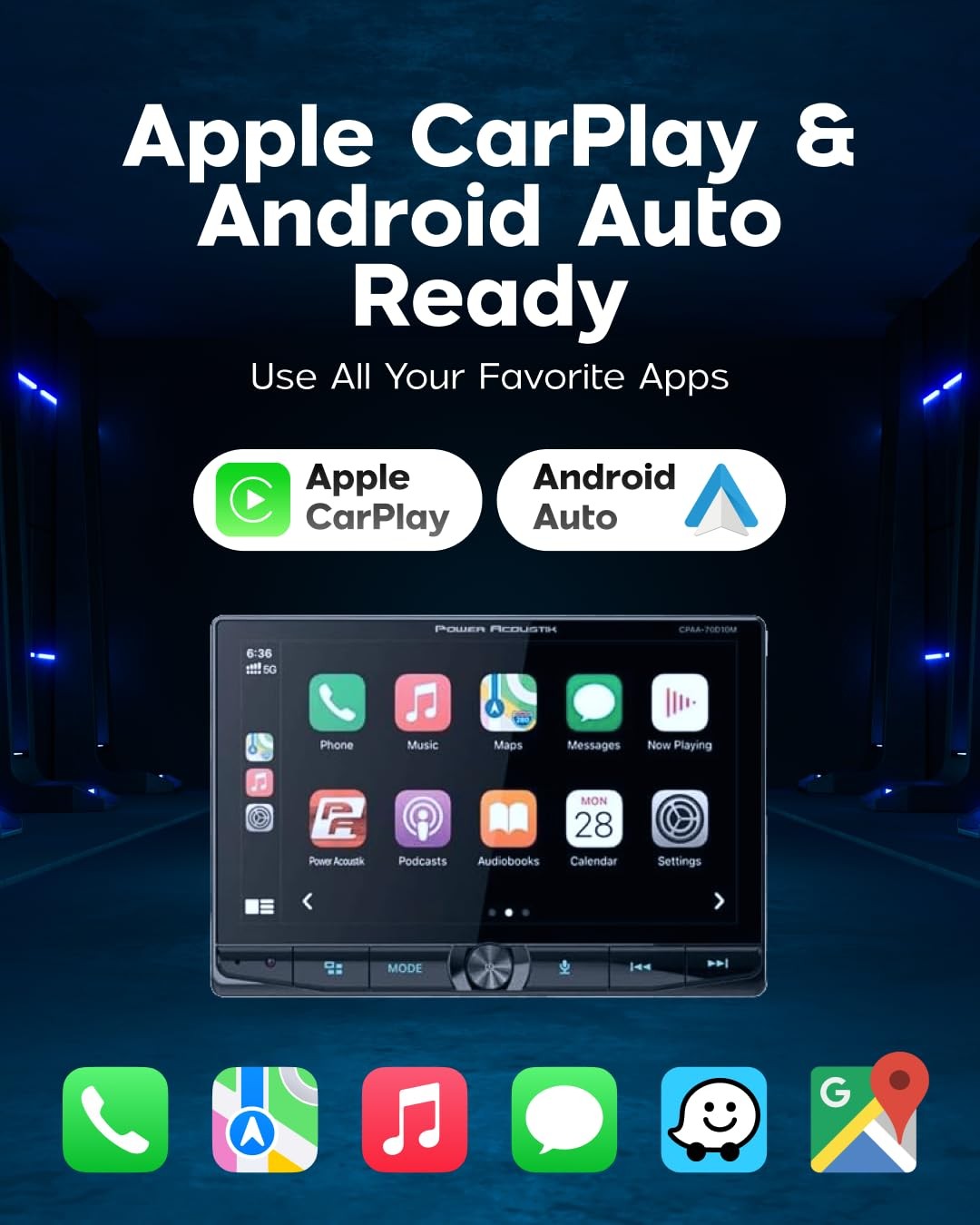 Power Acoustik 10.6 Inch Floating Double Din Media Receiver With Carplay Auto