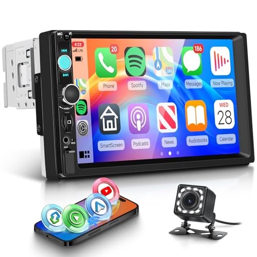 Single Din Car Stereo with Wireless Carplay Android Auto You-Tube, 7″ 7 Inch 2