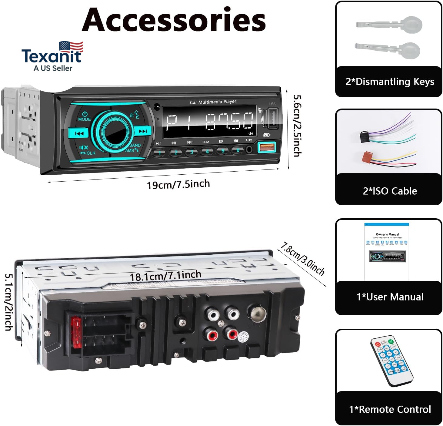 Car Stereo Bluetooth Single Din Radio, Car Audio with Push to Talk Assistant, Ha