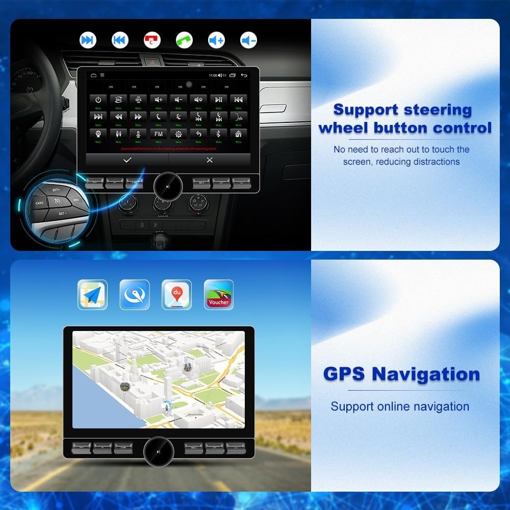 10.6″ Android 13 Double Din Car Radio 4+ 64G W/L 4G Knob Button GPS DSP Wi