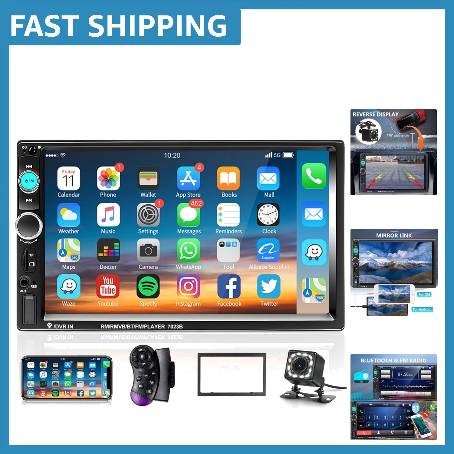 Advanced Bluetooth Car Stereo with 7″ Touchscreen, USB/SD, & Night Vision Camera