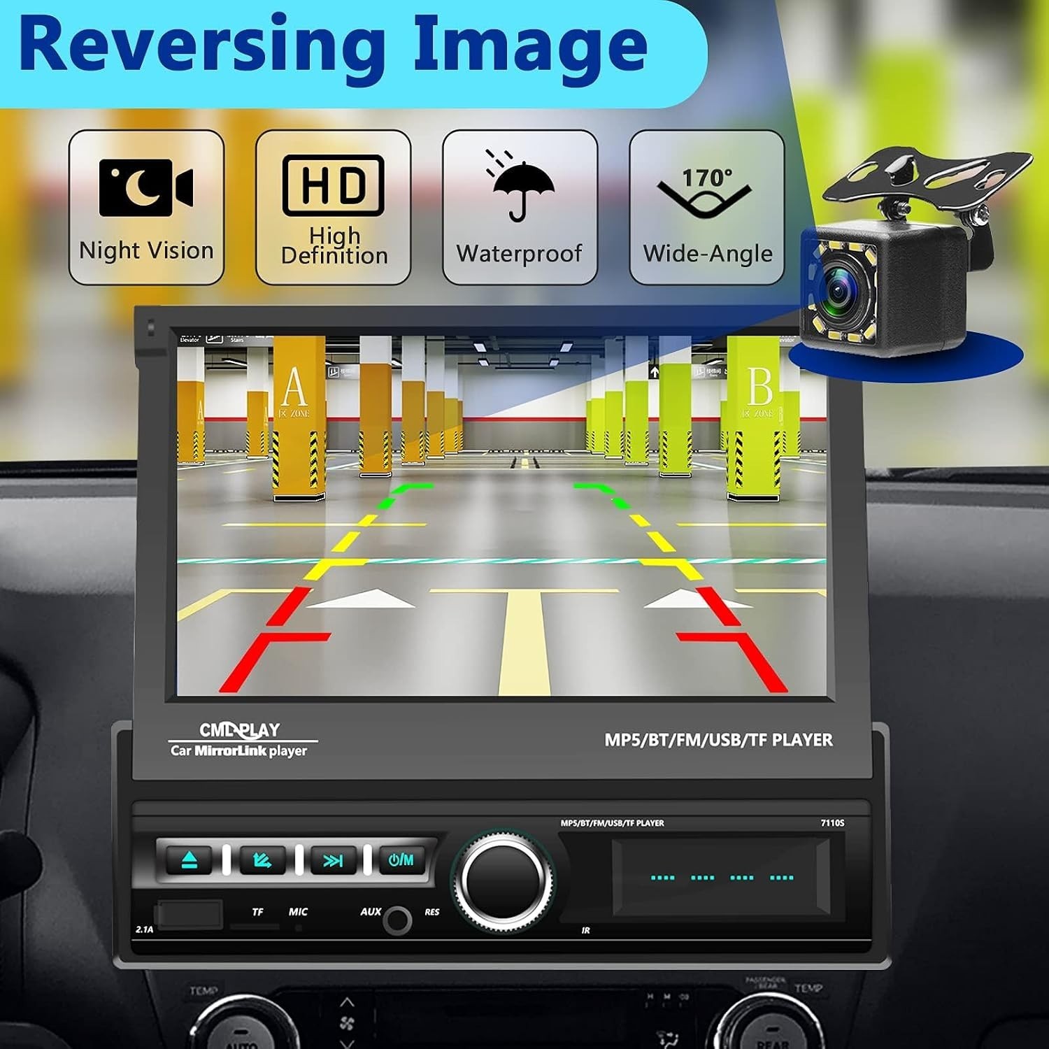 Single Din 7-Inch Motorized Car Radio with Bluetooth & Mirror Link Capabilities