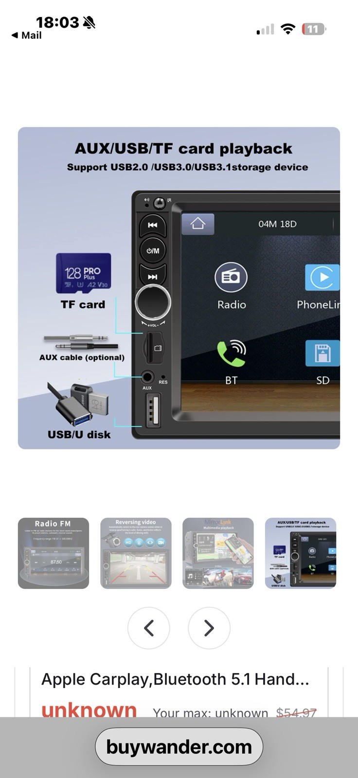 2 DIN MP5 Car Player Touchscreen Bluetooth 5.1 Apple CarPlay USB Input- NEW!