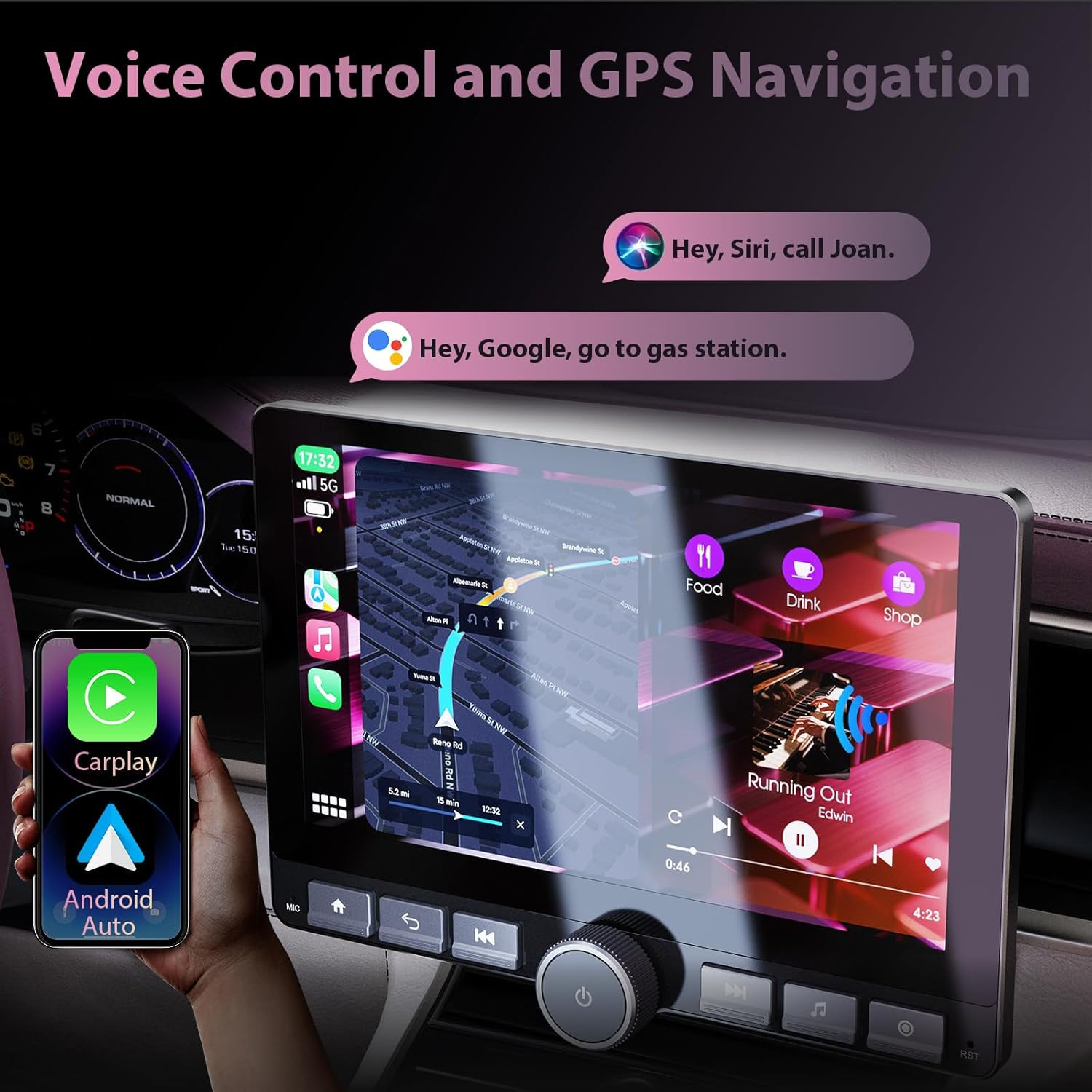 10.1″ 360° Rotatable Touchscreen Car Stereo with Wireless Apple Carplay & Androi