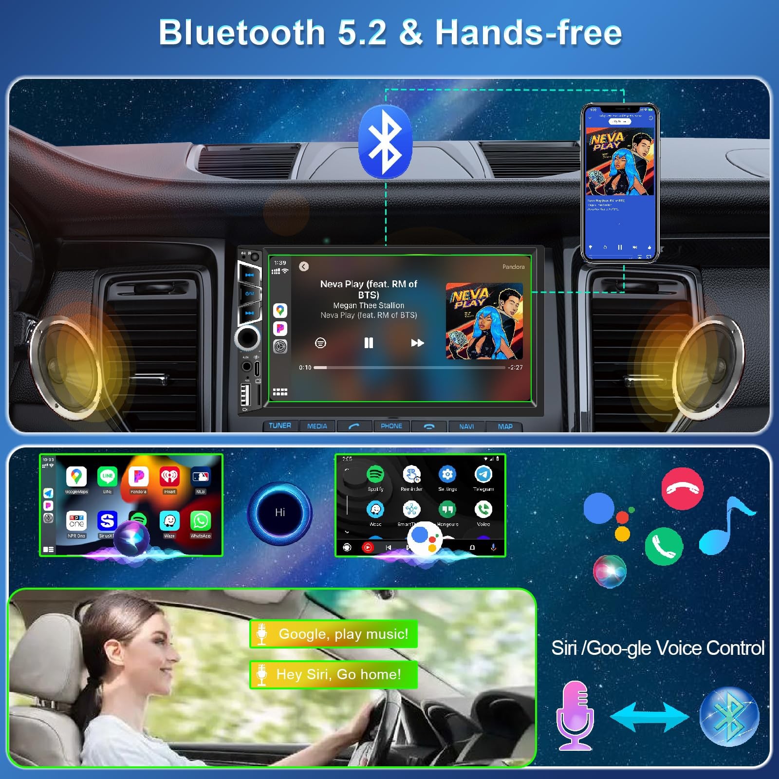 7″ Double Din Car Stereo with Wireless Apple CarPlay,Car Radio Build-in Bluet…