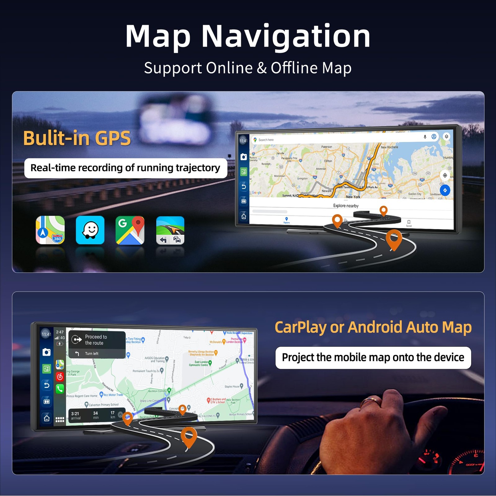 11.4″ Carplay Screen for Car with Android OS Built-in GPS Navigation Carplay …