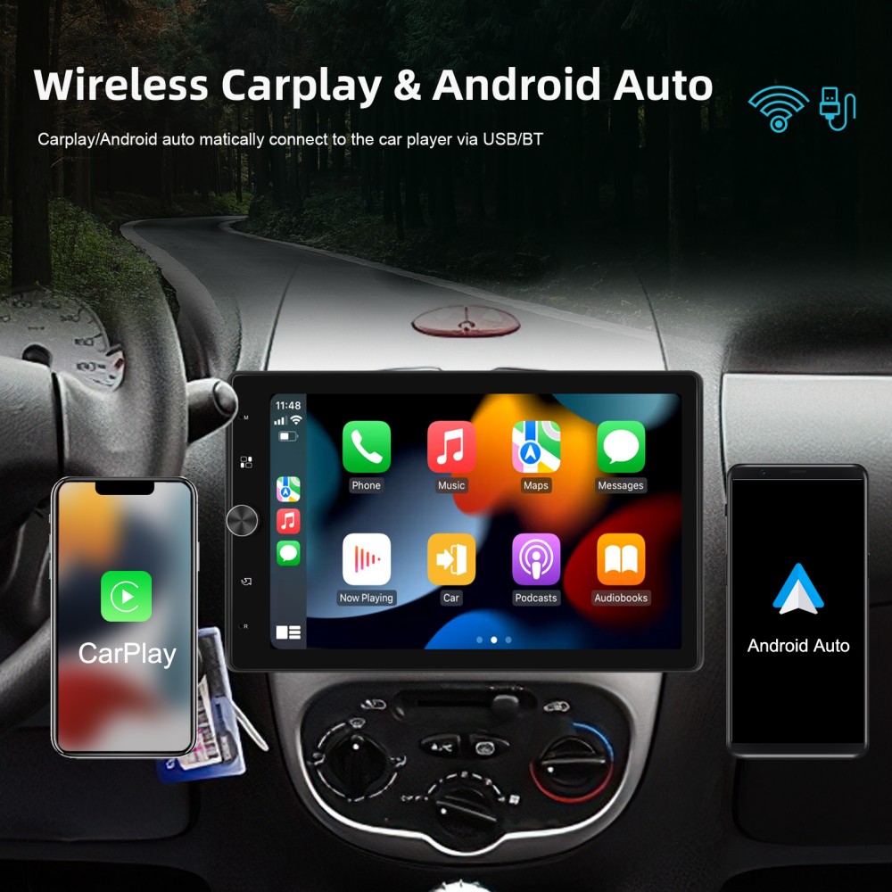 10.4″ 1 Din Car Stereo Wireless Carplay Android Auto Radio Touch Screen +Camera