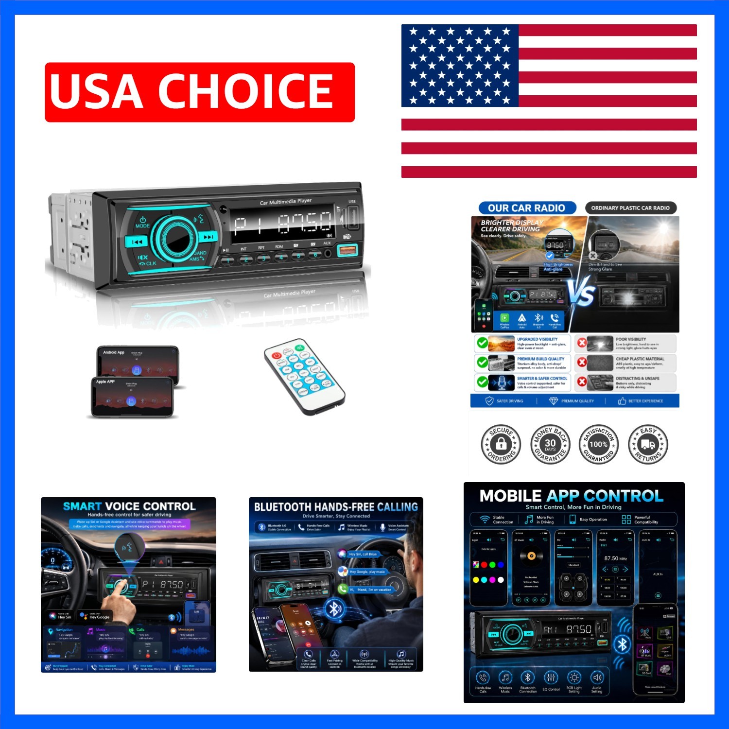 Single Din Radio Car Stereo Bluetooth,Radio Head Unit with FM/Dual USB/AUX/TF…