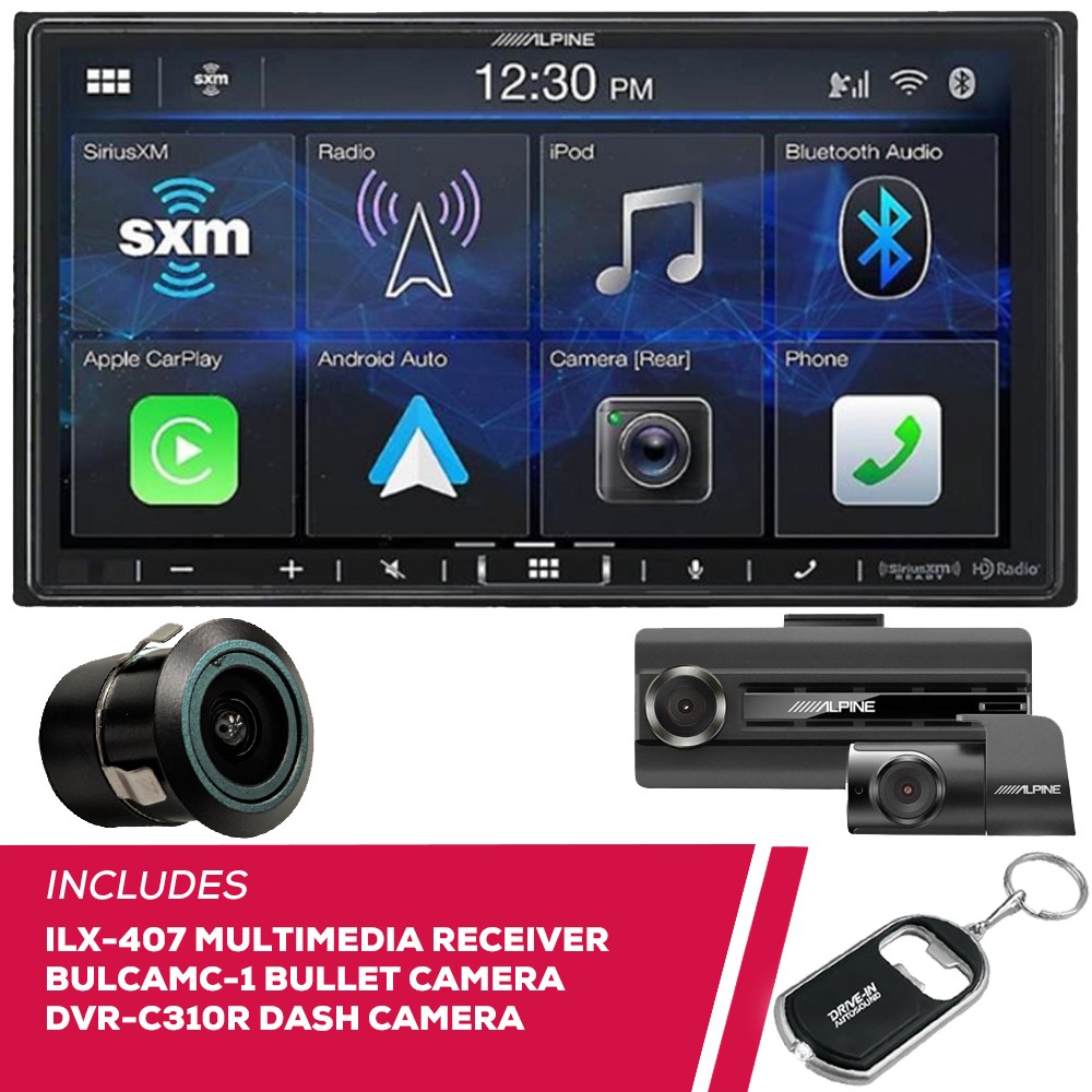 Alpine ILX-407 7″ Multimedia w/ Bullet Camera & DVR-C310R Dash Camera
