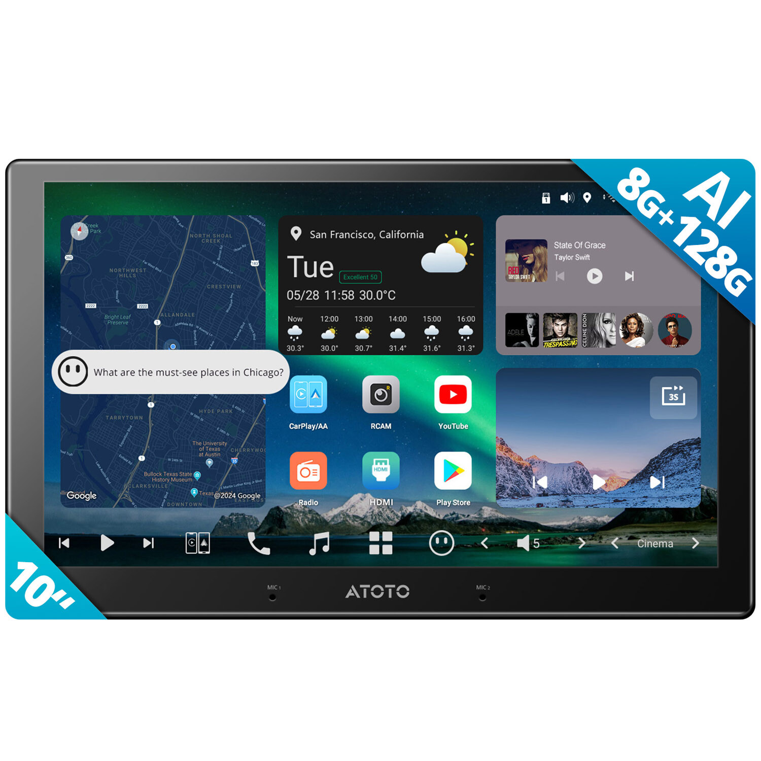 ATOTO 10″ X10 2DIN ChatGPT Car Stereo GPS Radio QLED Touchscreen Android 13 WiFi
