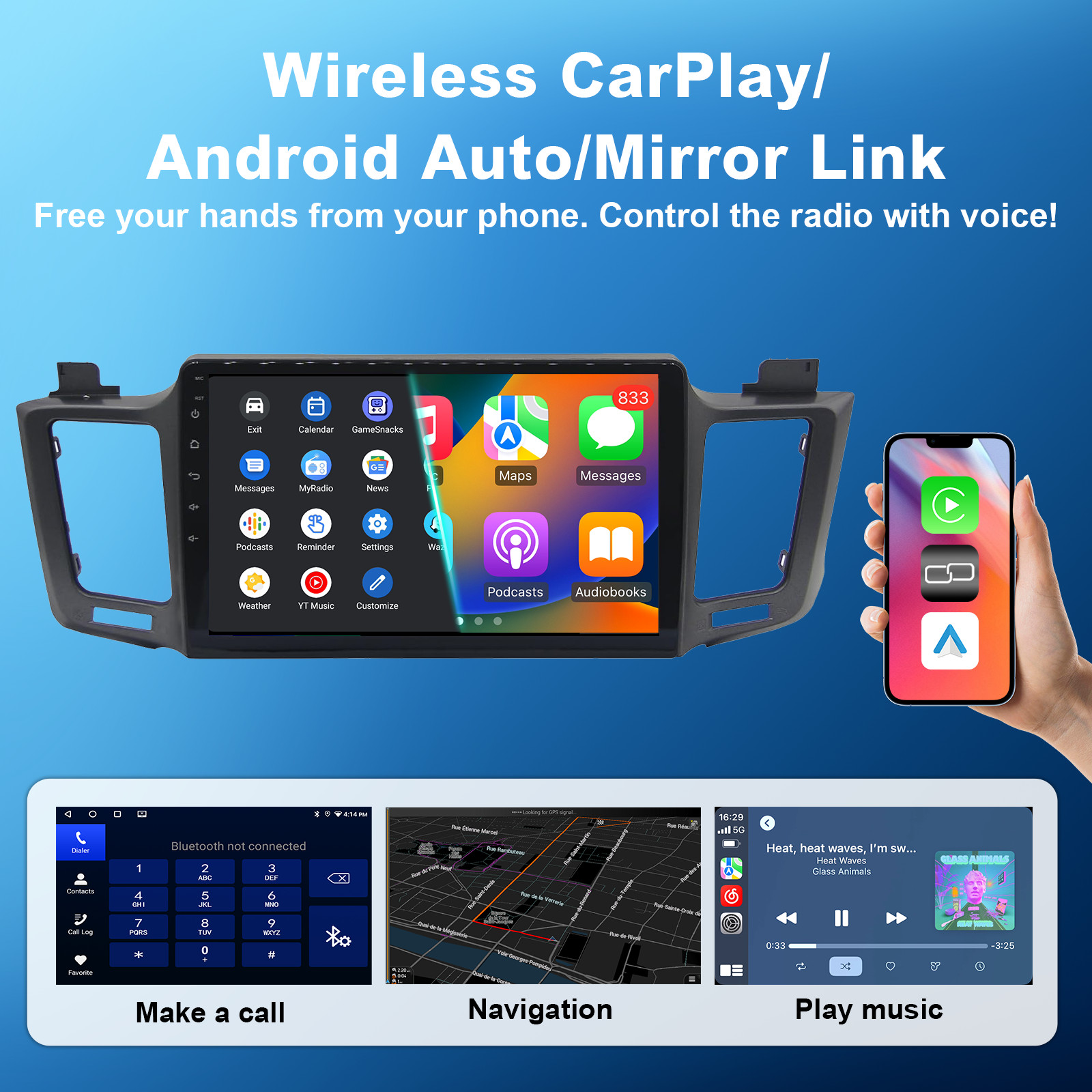 8Core 4+32G Toyota RAV4 2013-2018 10.1″ Android14 Radio,CarPlay Android Auto AM